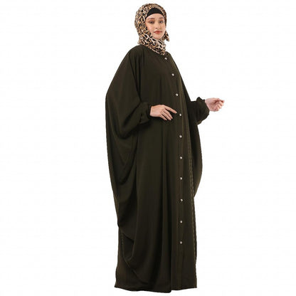 Front open Kaftan with fashionable buttons- Olive Green