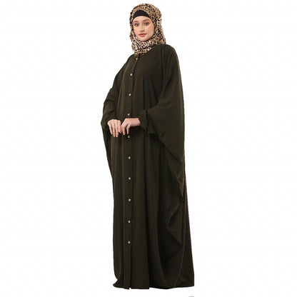 Front open Kaftan with fashionable buttons- Olive Green