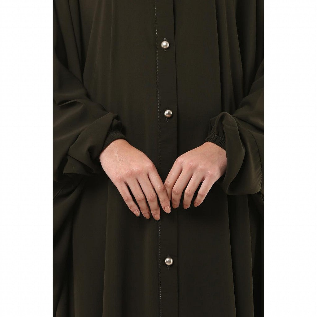 Front open Kaftan with fashionable buttons- Olive Green