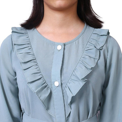 Kids front open frill abaya-Sky Blue
