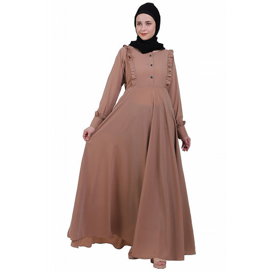 Umbrella abaya with frills- Beige