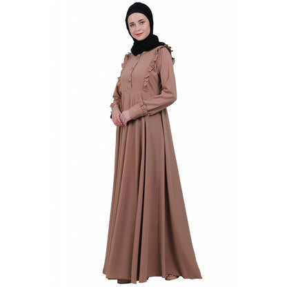 Umbrella abaya with frills- Beige