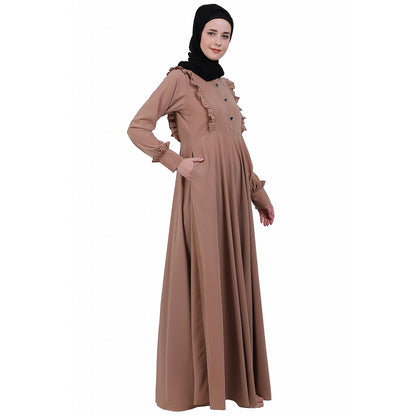 Umbrella abaya with frills- Beige