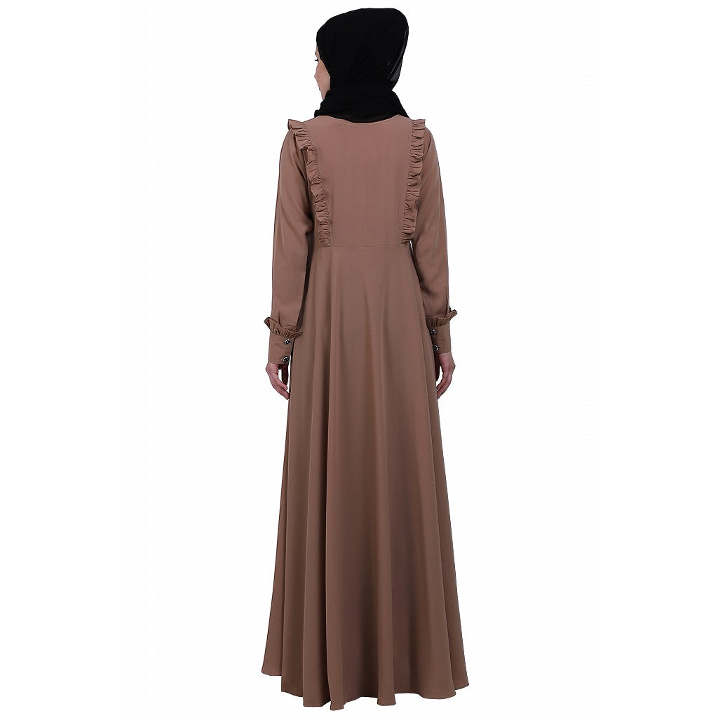 Umbrella abaya with frills- Beige