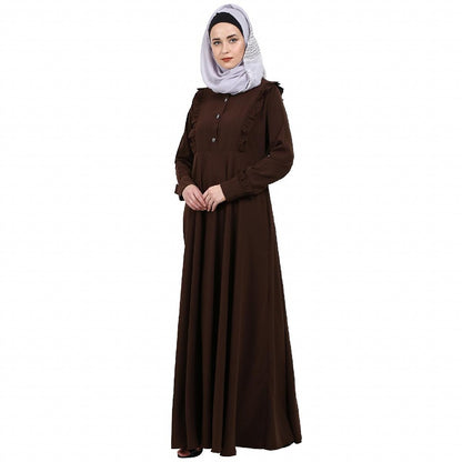 Umbrella abaya with frills- Coffee Brown