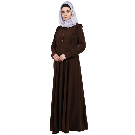 Umbrella abaya with frills- Coffee Brown