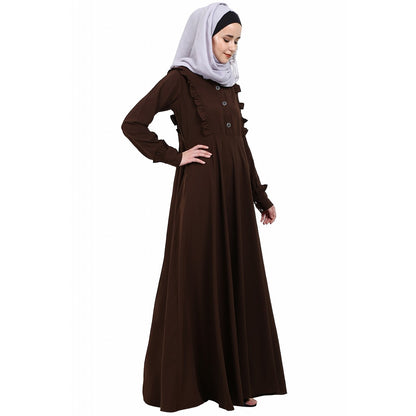 Umbrella abaya with frills- Coffee Brown