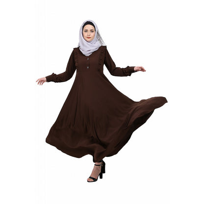 Umbrella abaya with frills- Coffee Brown