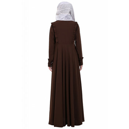 Umbrella abaya with frills- Coffee Brown