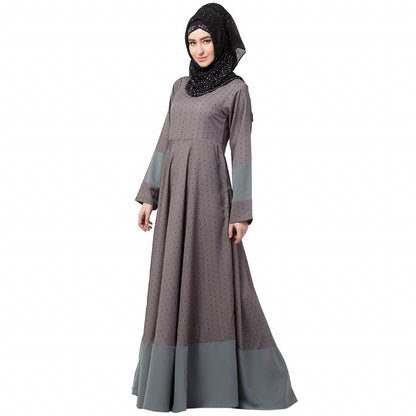 Polka dotted full flare abaya- Grey