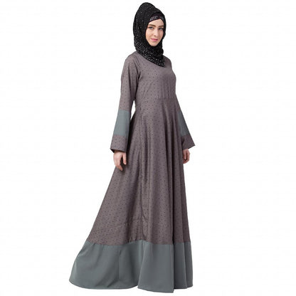 Polka dotted full flare abaya- Grey