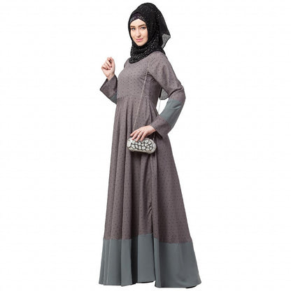 Polka dotted full flare abaya- Grey