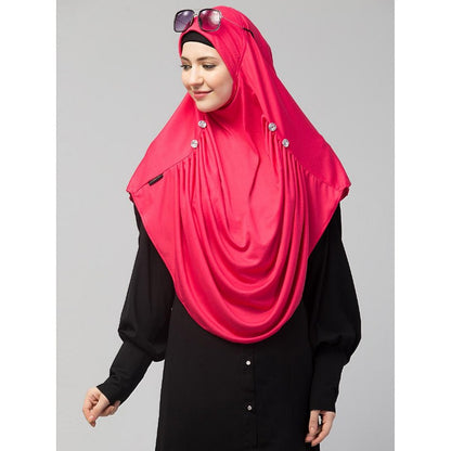 Instant jersey hijab with front gather - Dark Pink