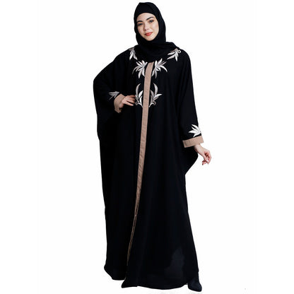 Embroidery Kaftan with pleated sleeves- Black