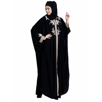 Front open kaftan with embroidery work- Black