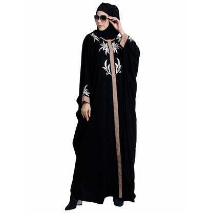 Front open kaftan with embroidery work- Black