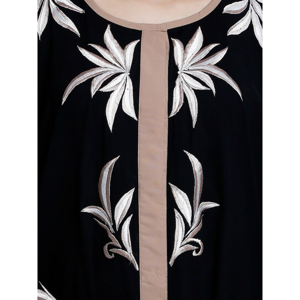 Front open kaftan with embroidery work- Black