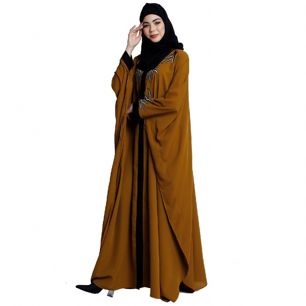Front open kaftan with embroidery work- Mustard