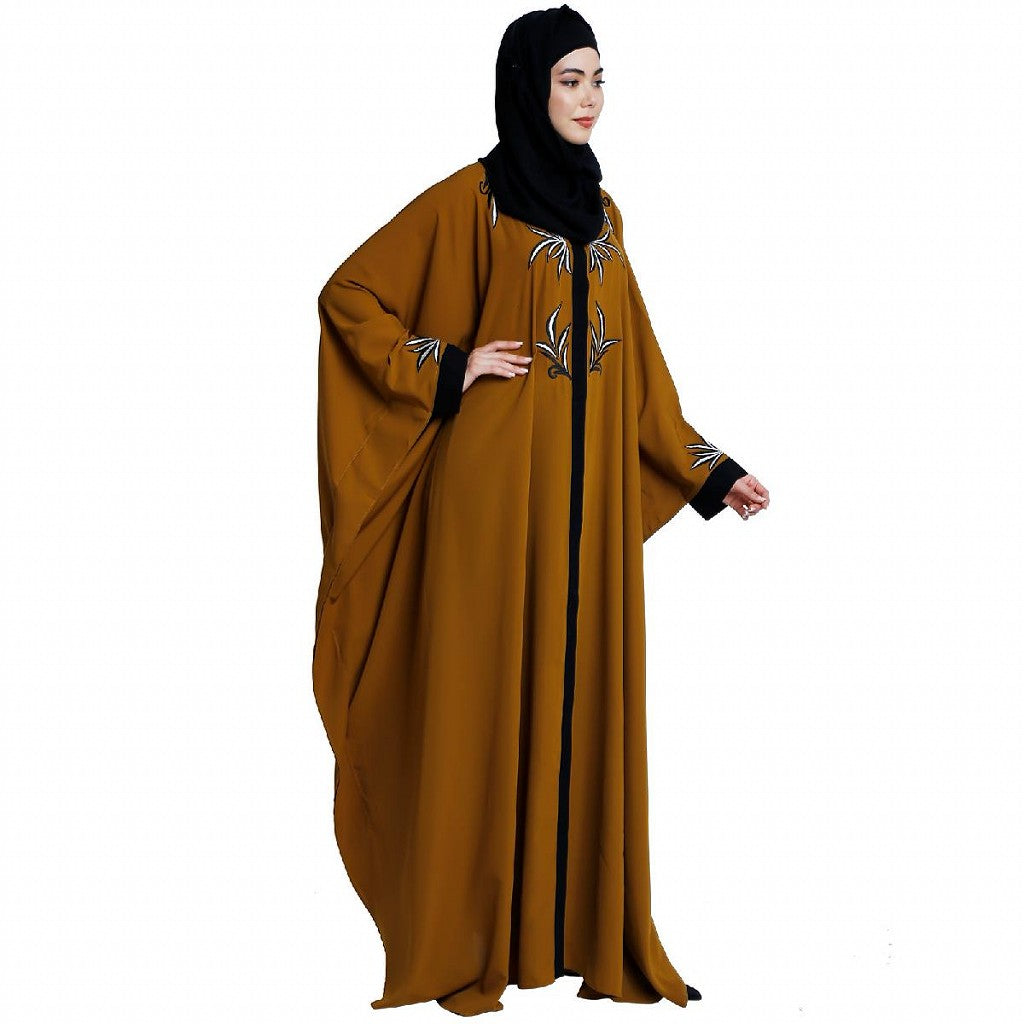 Front open kaftan with embroidery work- Mustard