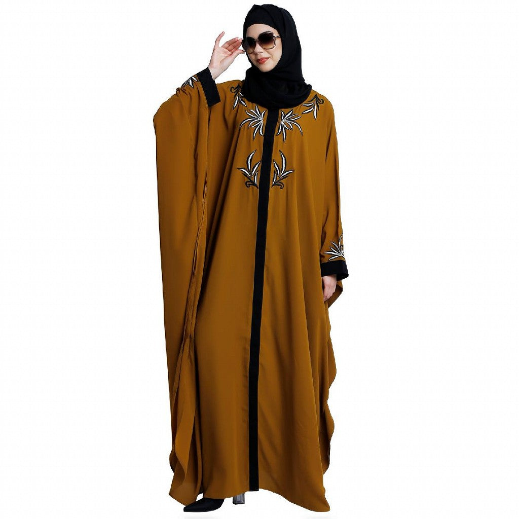 Front open kaftan with embroidery work- Mustard