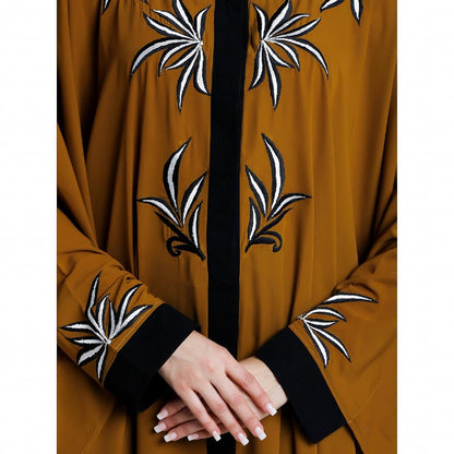 Front open kaftan with embroidery work- Mustard