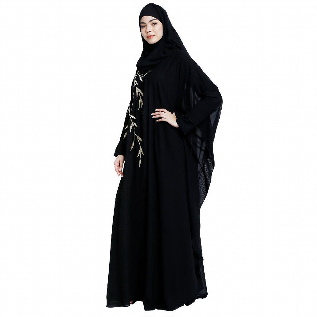 Designer double layered abaya with embroidery work- Black