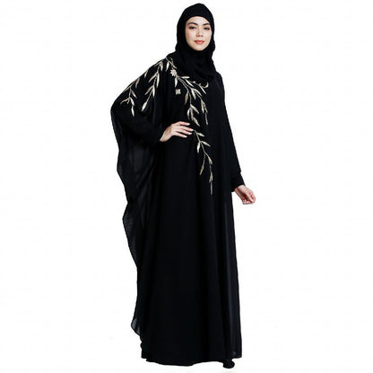 Designer double layered abaya with embroidery work- Black