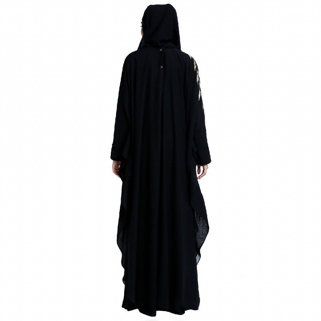 Designer double layered abaya with embroidery work- Black
