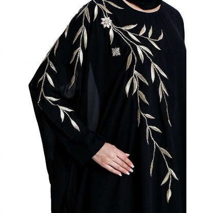 Designer double layered abaya with embroidery work- Black