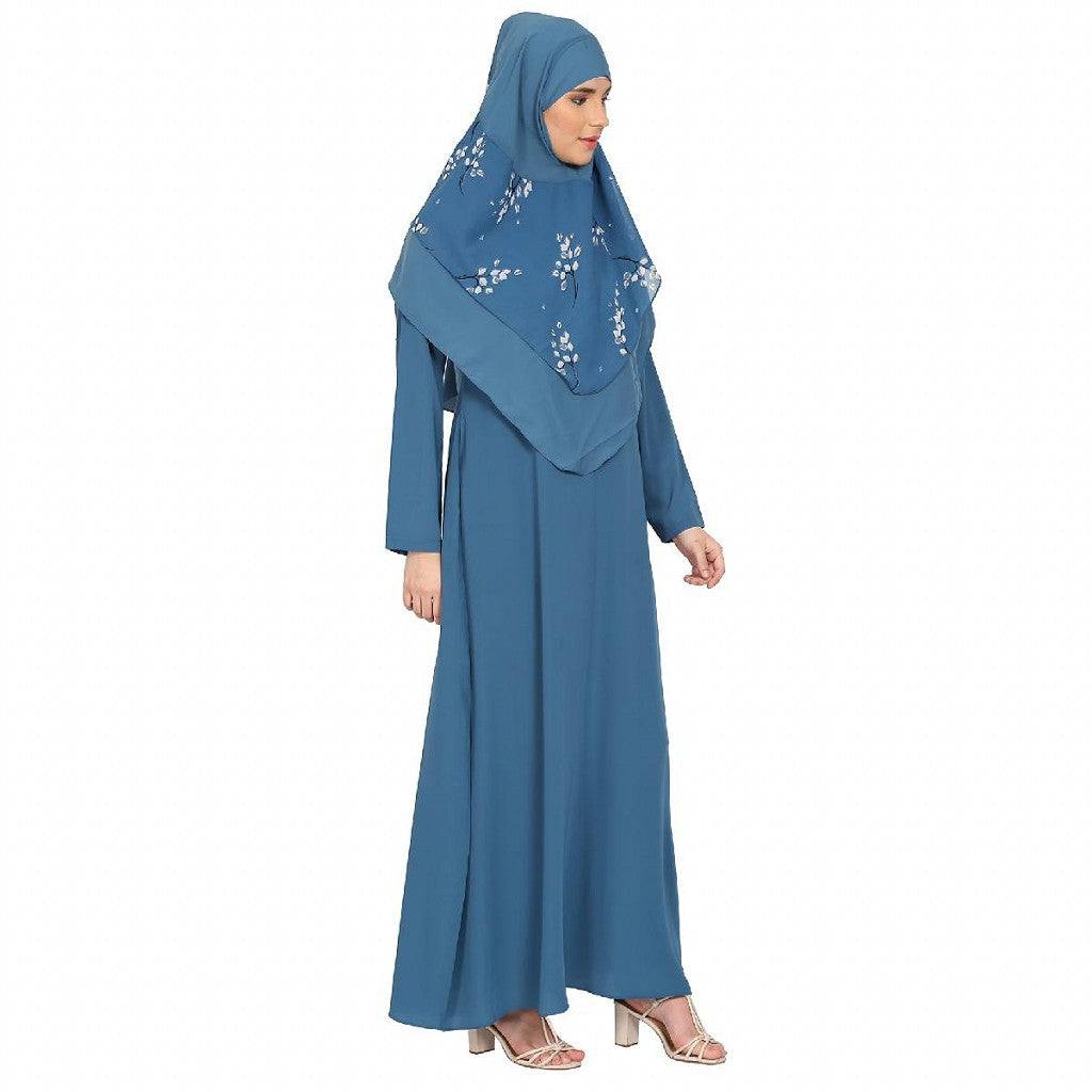 Simple abaya with a matching Instant Hijab- French Blue