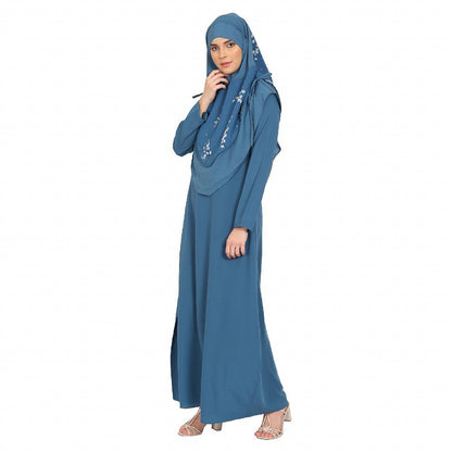 Simple abaya with a matching Instant Hijab- French Blue