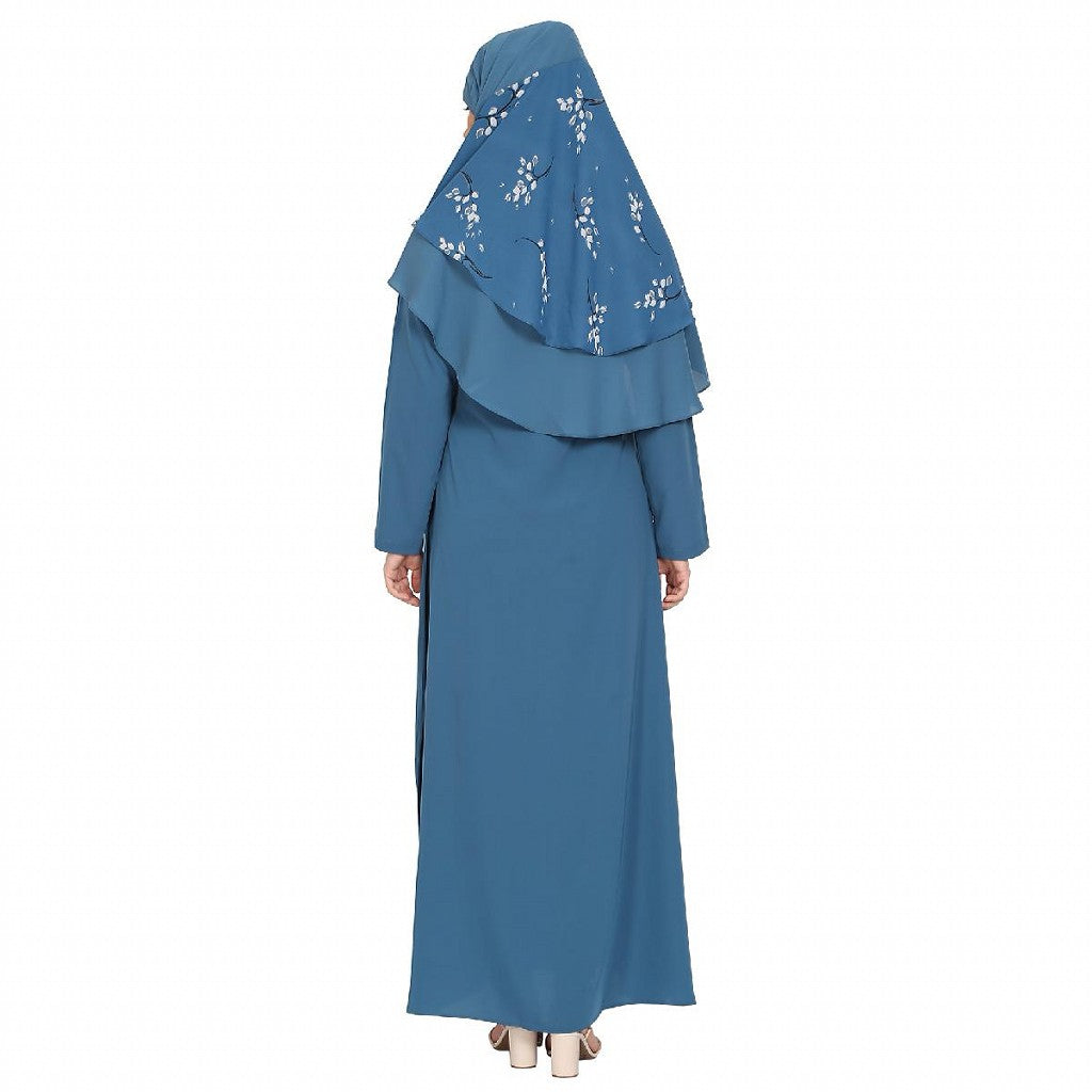 Simple abaya with a matching Instant Hijab- French Blue