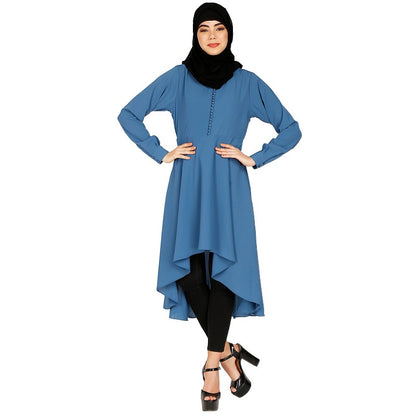 Modest Kurti with potli buttons neck design- French Blue