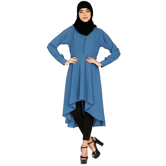 Modest Kurti with potli buttons neck design- French Blue