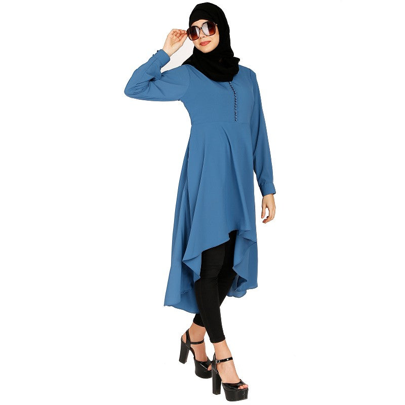 Modest Kurti with potli buttons neck design- French Blue