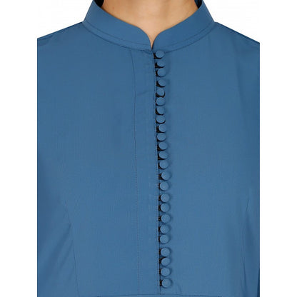 Modest Kurti with potli buttons neck design- French Blue