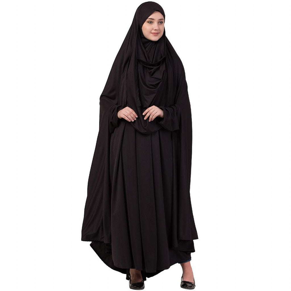 Free size jilbab with nose piece- Black