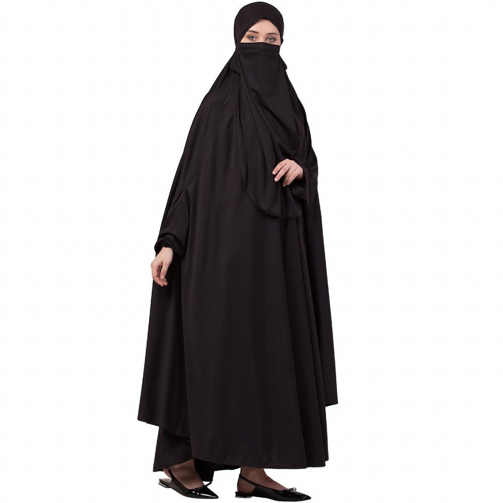 Free size jilbab with nose piece- Black