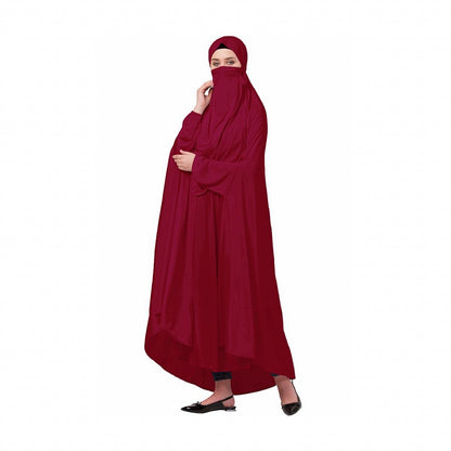 Free size jilbab with nose piece- Maroon