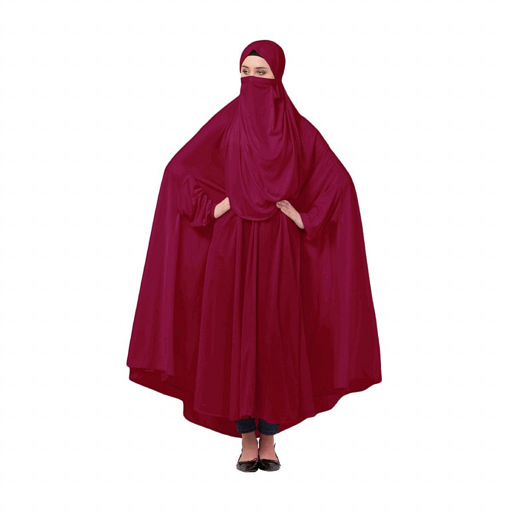 Free size jilbab with nose piece- Maroon