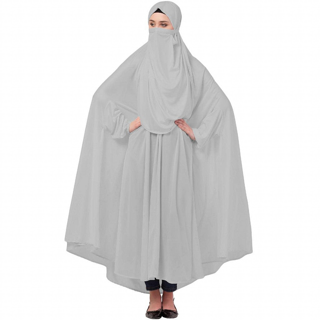 Free size jilbab with nose piece- Silver Grey