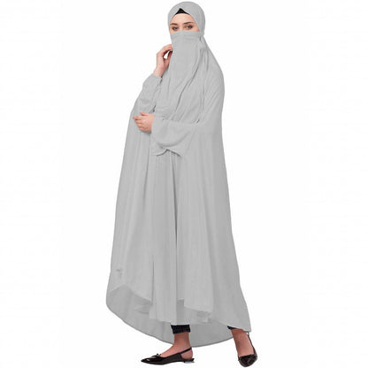 Free size jilbab with nose piece- Silver Grey