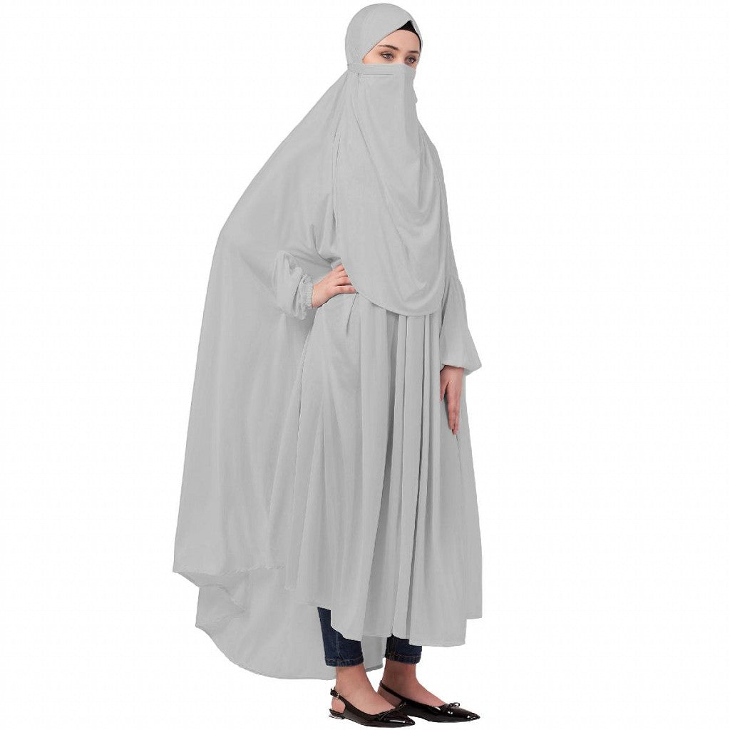 Free size jilbab with nose piece- Silver Grey