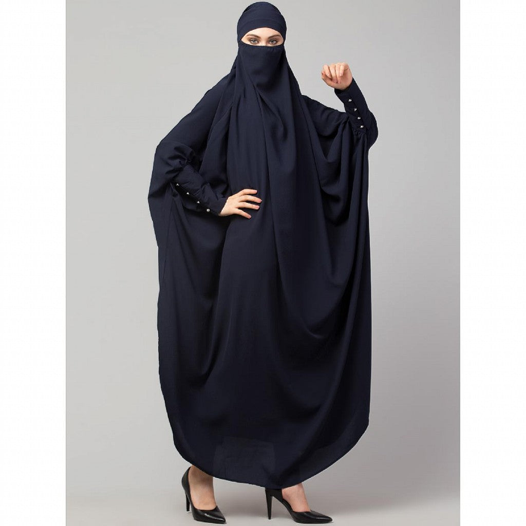 Long cuff ready to wear Jilbab in one piece- Navy Blue