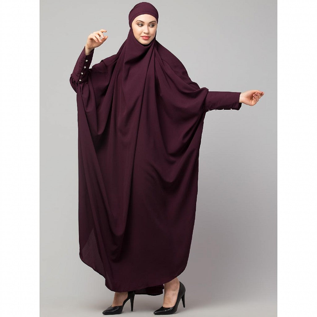 Long cuff ready to wear Jilbab in one piece- Wine