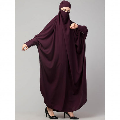 Long cuff ready to wear Jilbab in one piece- Wine