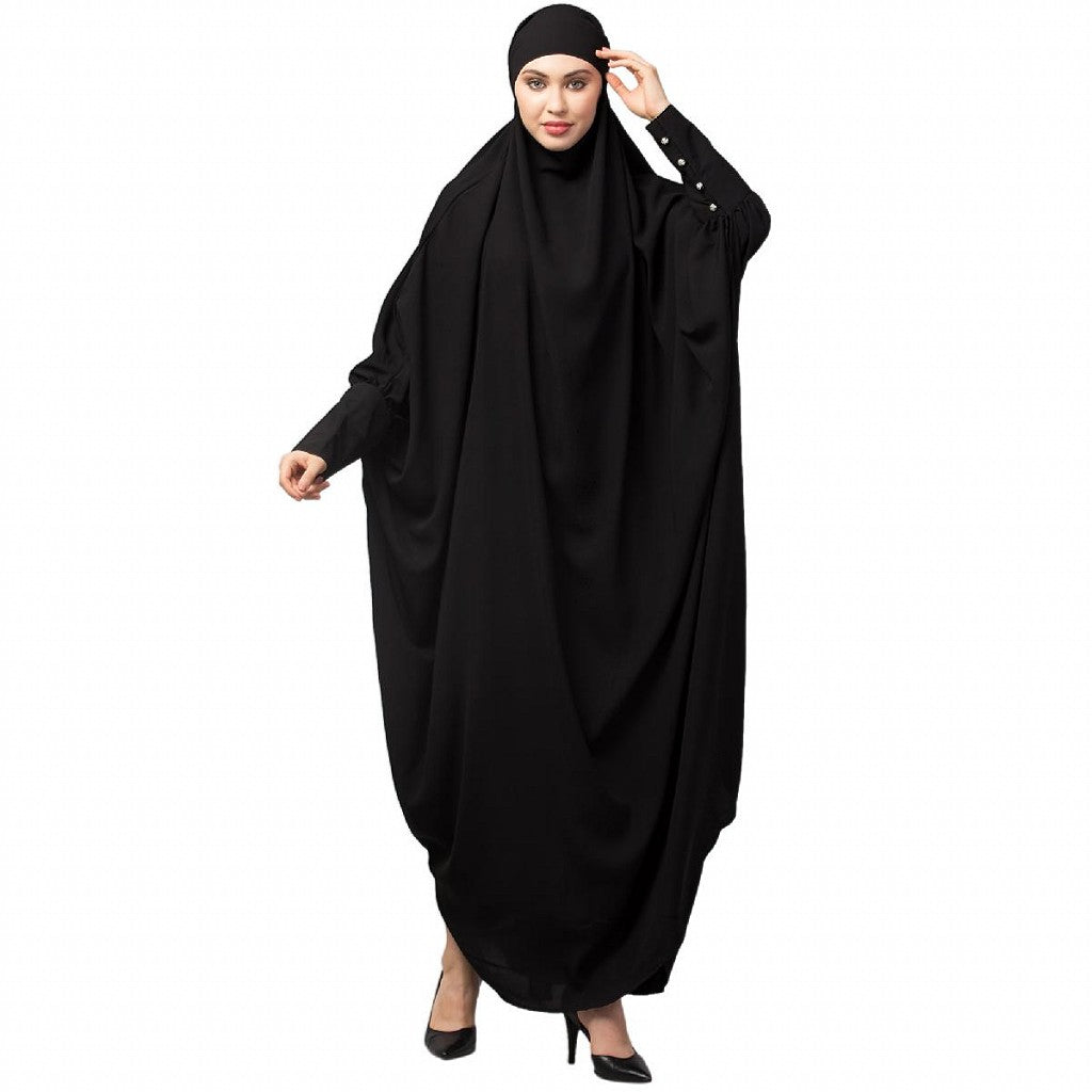 Long cuff ready to wear Jilbab in one piece- Black