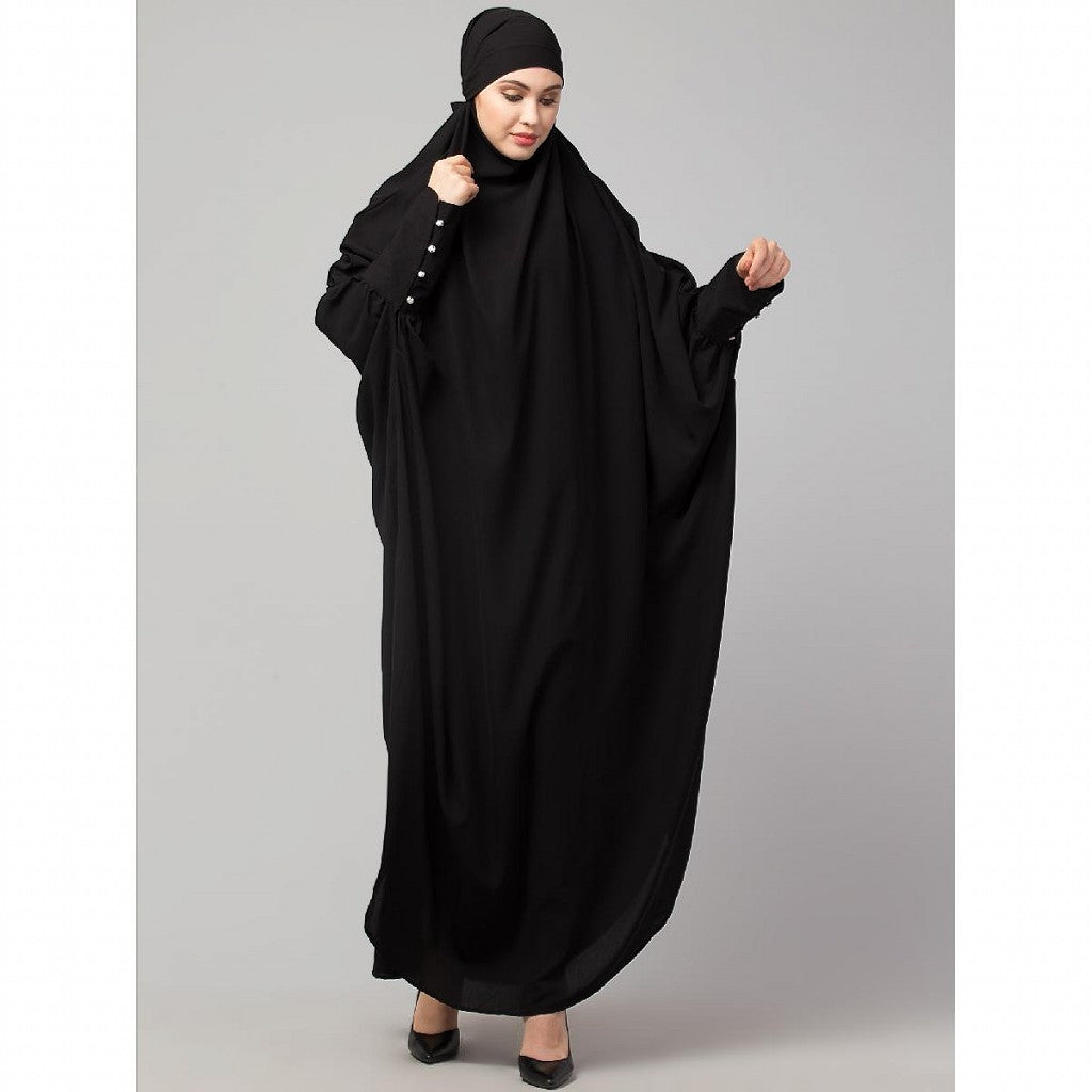 Long cuff ready to wear Jilbab in one piece- Black