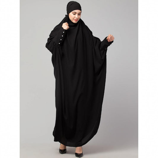 Long cuff ready to wear Jilbab in one piece- Black