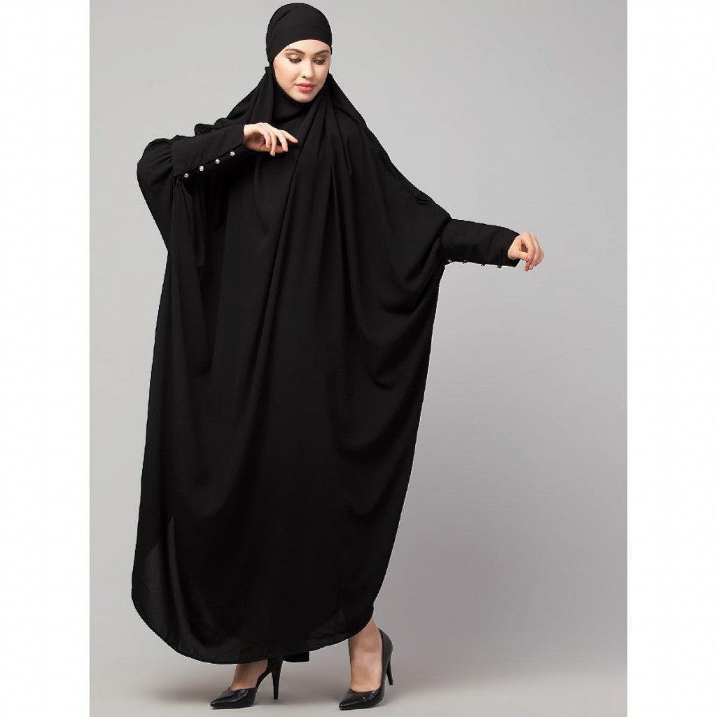 Long cuff ready to wear Jilbab in one piece- Black